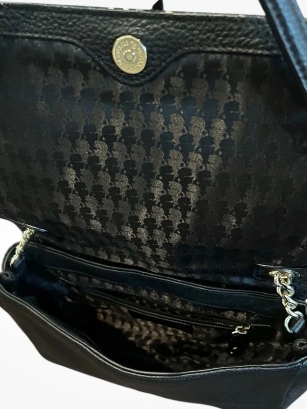 Karl Lagerfeld Black Tweed-Front Shoulder Bag with Gold Chain